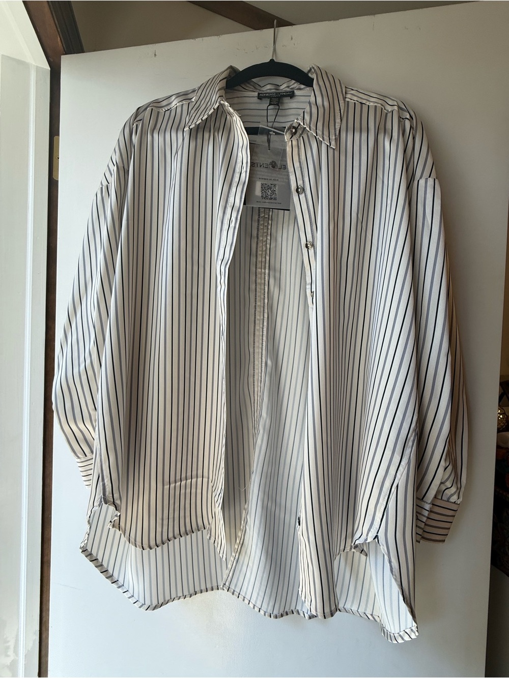 Adrienne Landau White/Cream Blouse with Black and Grey Stripes-LARGE